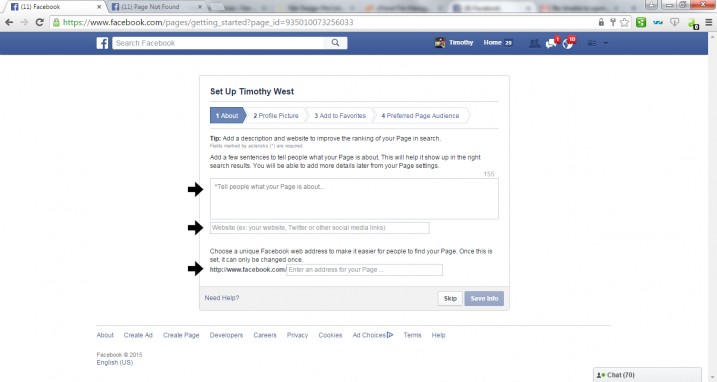 Create Facebook Page Step 4